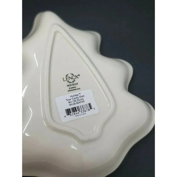 Lenox Holiday Holly Berry Gold Trim Tree Shaped Candy Dish 8" - Picture 3 of 7